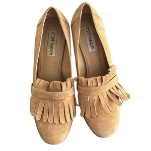STEVE MADDEN Light Tan SUEDE Mule Fringe Loafers!!